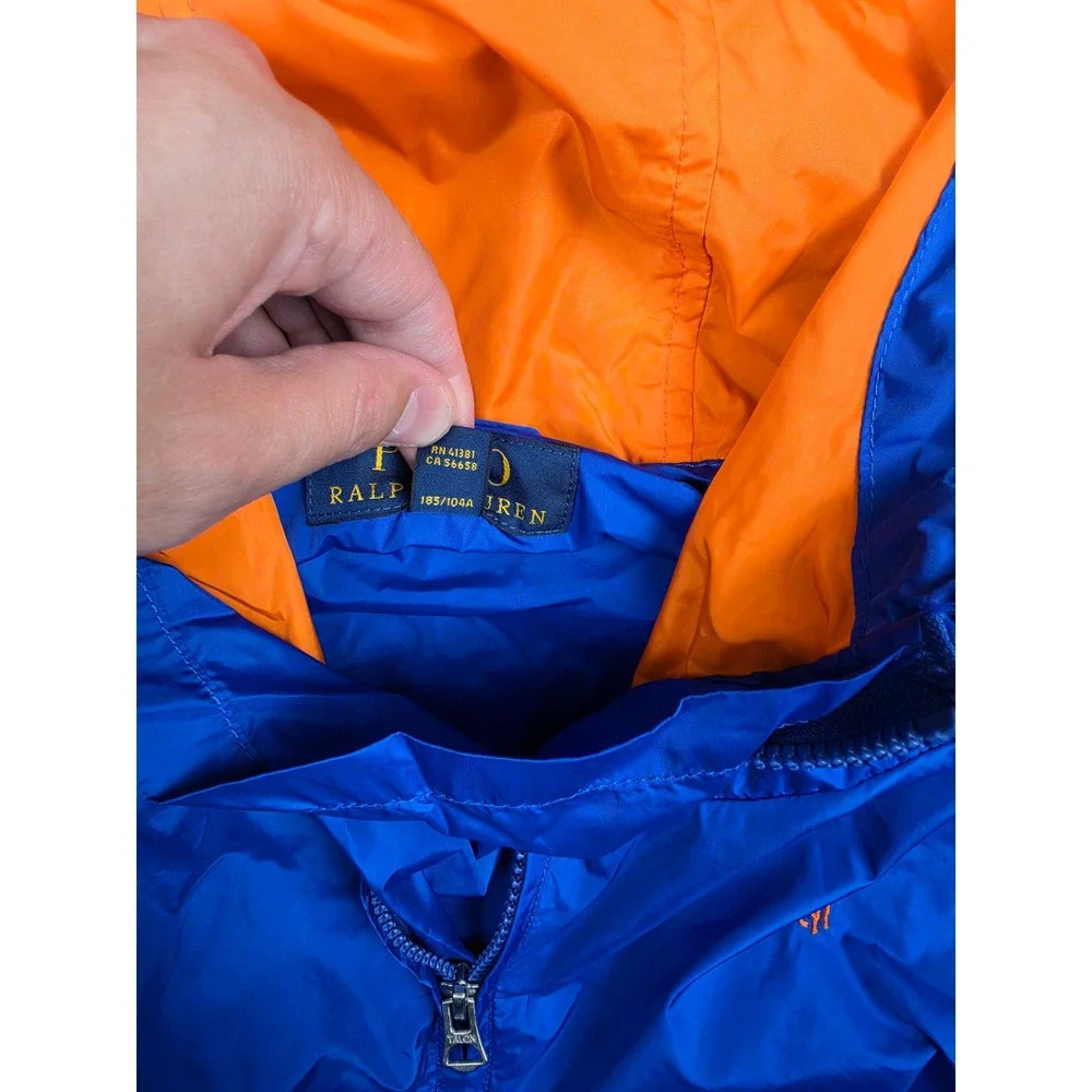 Polo Ralph Lauren Anorak Windbreaker Jacket Men XL Blue Nylon Hooded Quarter Zip